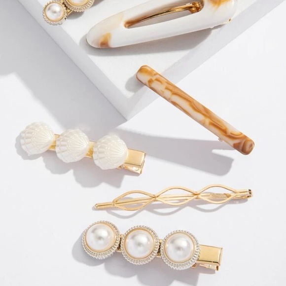 🆕 Faux Pearl & Shell Decor Hair Clip Set of 6 - Picture 3 of 8